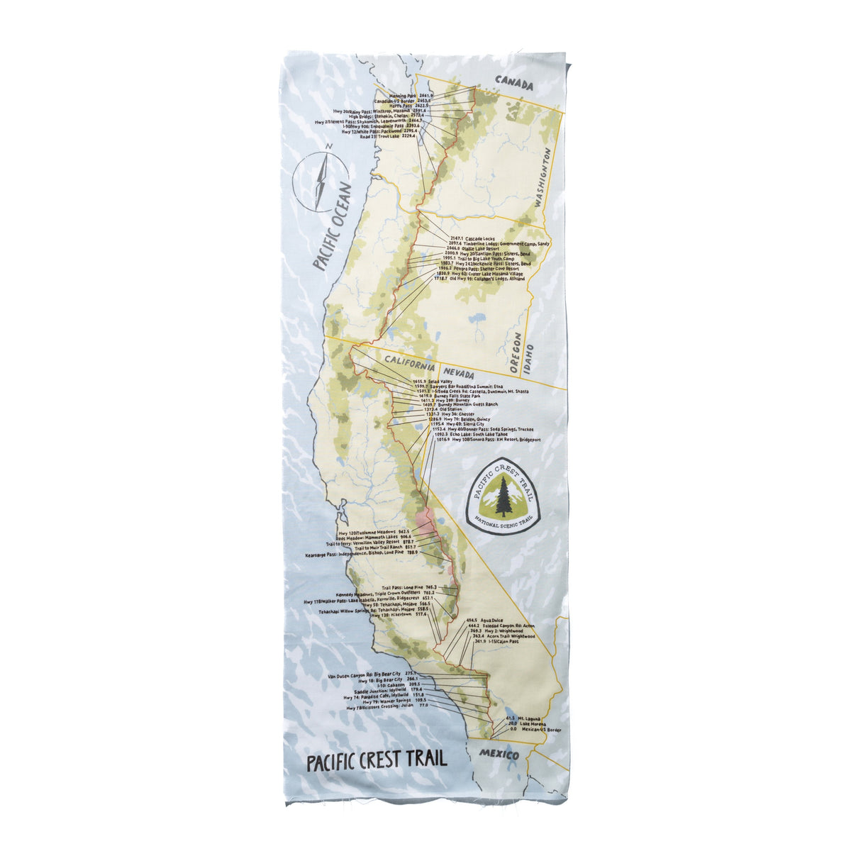 手ぬぐい PCT MAP パシフィッククレストトレイル | MIYAGEN – MIYAGEN Trail Engineering